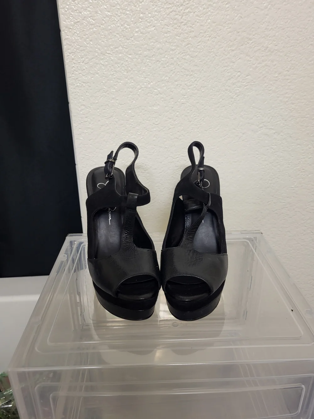Jessica Simpson Black Peep-Toe Platform Slingback Heels